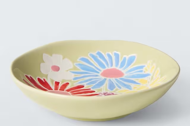 Floral stoneware trinket dish in cream colour