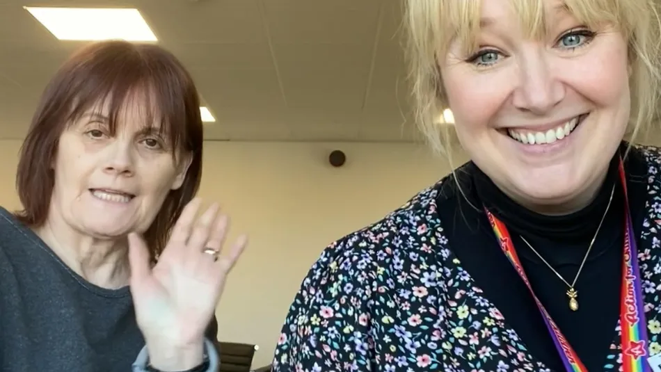 Action for Children's Blue Programme Young Persons's Practitioners Wendy and Leanne smile and wave to the camera