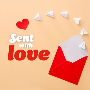 Send with love eCard with envelope and paper heart