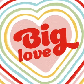 Big love in multicolouored hearts paint effect