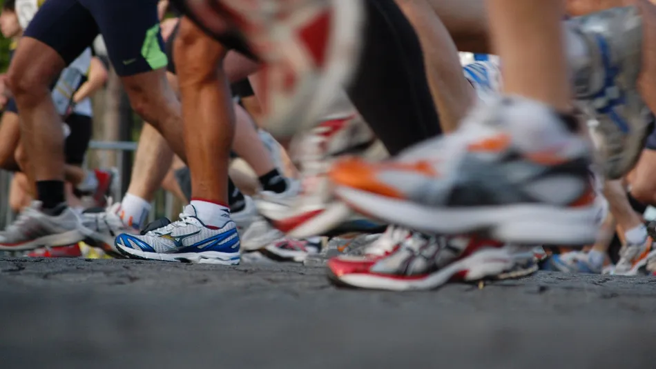 Close up of runners feet in London Marathon