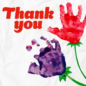 Thank you eCard with child's handprints made into flowers