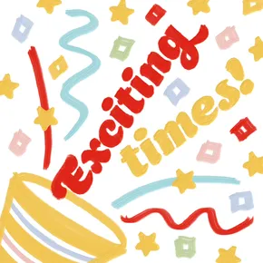 Exciting times party popper white background paint effect