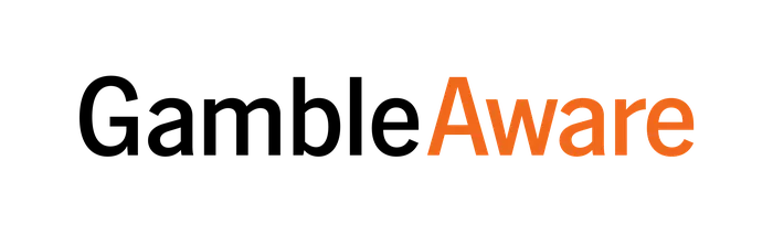 Logo for "Gamble Aware," featuring bold black text "Gamble" and orange text "Aware" with a stylized orange shield icon integrated into the letter "A." Design emphasizes gamble awareness through clean, modern typography and colour contrast.