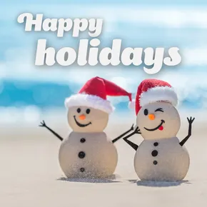 Happy holidays snowmen on beach