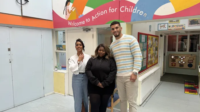 Young Ambassador Rachel with Love Islanders Kai and Sanam (landscape photo)