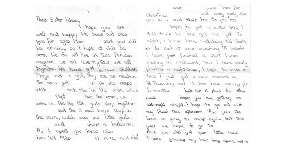 Letter received by Lilian from child she looked after