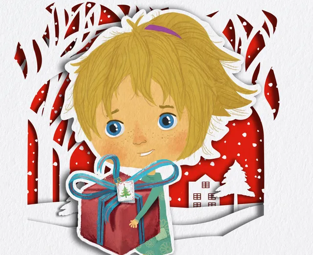 Lucy smiling with present