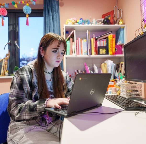 Meghan using her Dell Technology Laptop