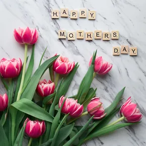 Mother's Day scrabble letters and tulips
