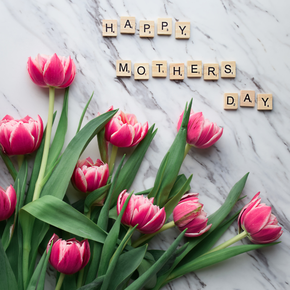 Mother's Day scrabble letters and tulips