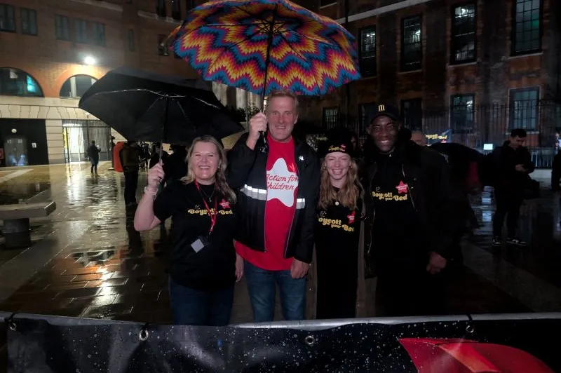Participants braving the cold at Boycott Your Bed London