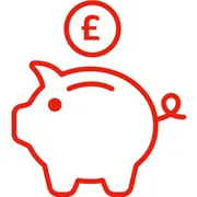 Piggy bank with pound coin red icon1