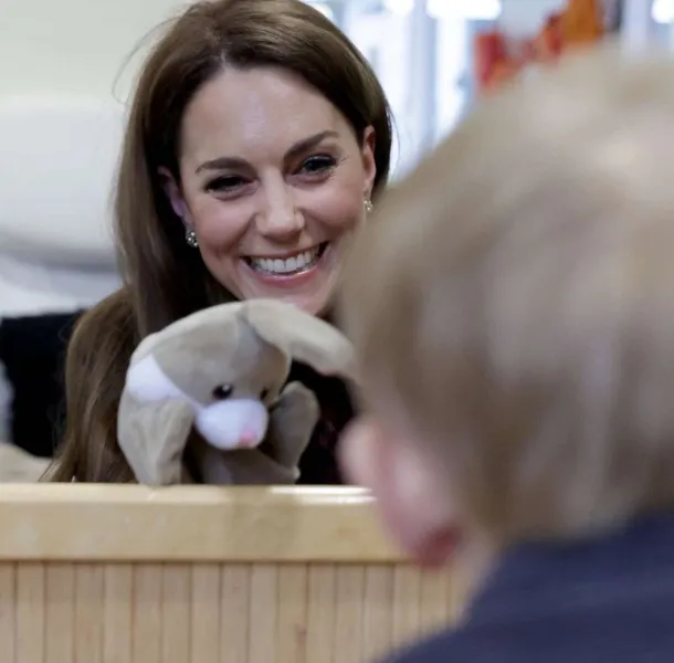Princess of Wales with the puppet from the Styal visit