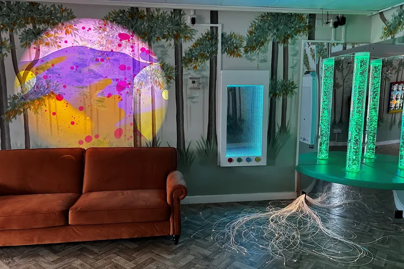 Room painted as a forest