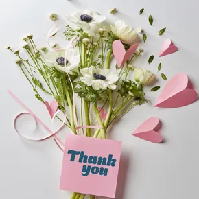 Thank you eCard with bunch of flower and note saying thank you