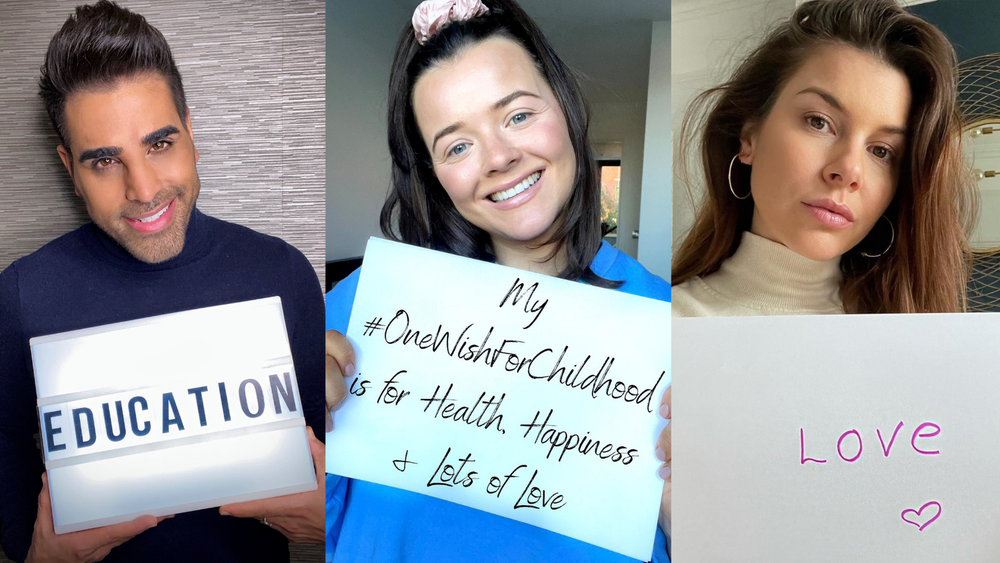 Celebrity supporters holding up their #OneWishForChildhood