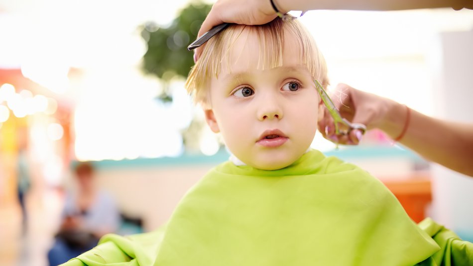 Young boy getting hair cut