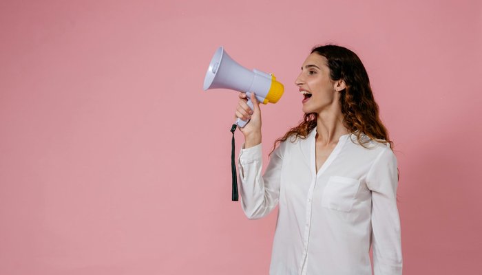 pink megaphone woman