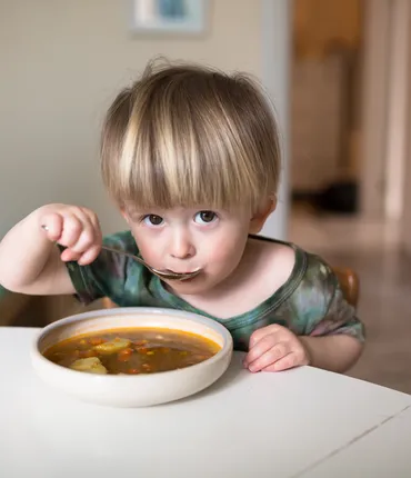 Child eating soup